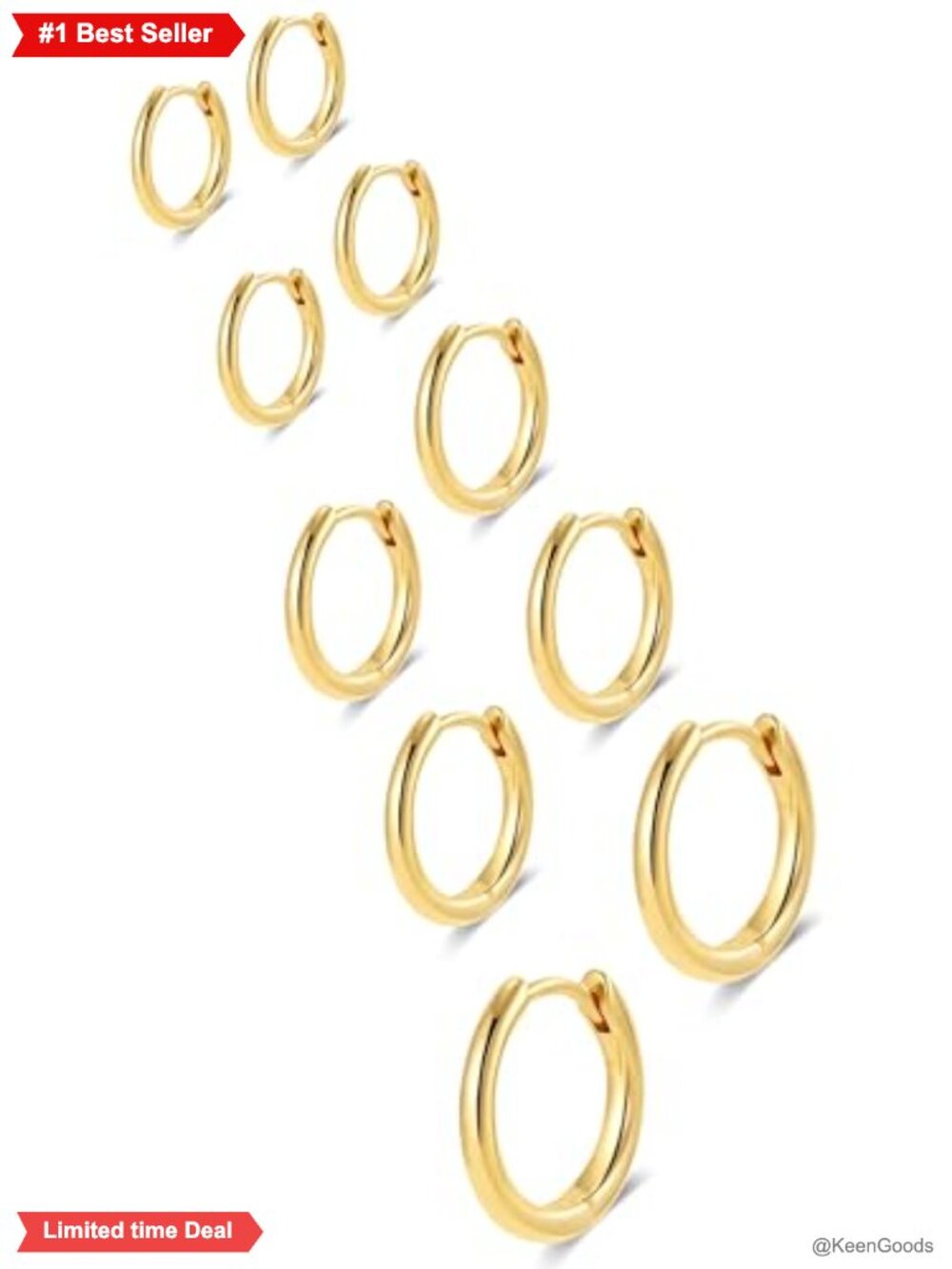 5 Pairs 316L Stainless Steel Gold Plated Huggie Hoop Earrings Set